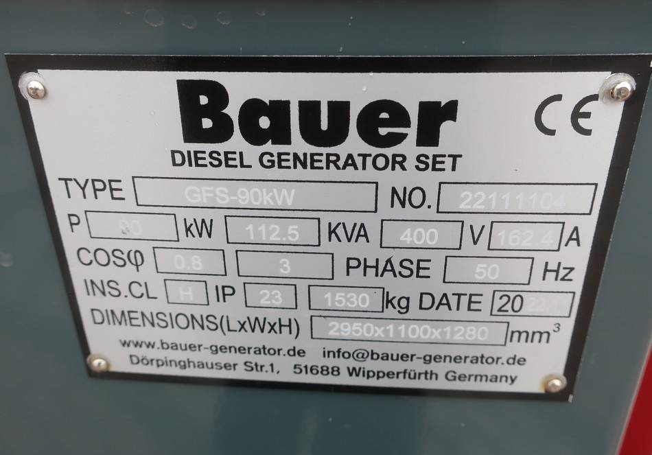 ערכת גנרטורים Bauer GFS-90KW Diesel Generator 112KVA ATS 400/230V NEW: תמונה 10