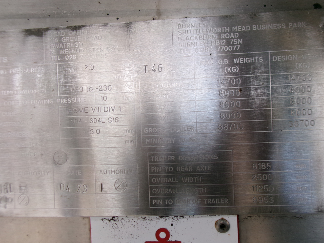 סמיטריילר מכל עבור הובלה של ביטומן Crossland Bitumen tank inox 33 m3 / 1 comp + compressor + steam heating: תמונה 30