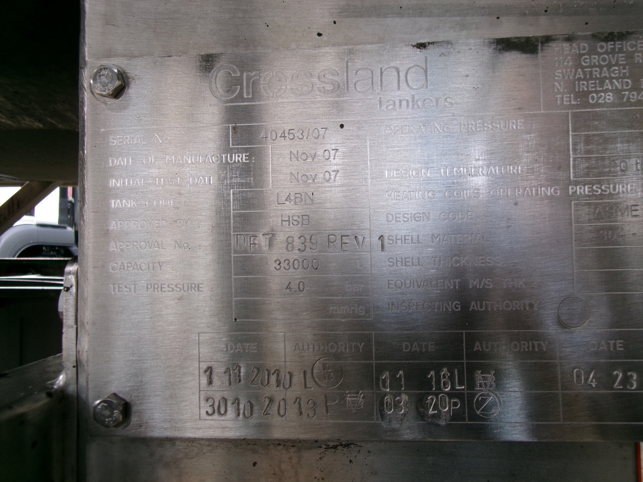 סמיטריילר מכל עבור הובלה של ביטומן Crossland Bitumen tank inox 33 m3 / 1 comp + compressor + steam heating: תמונה 31