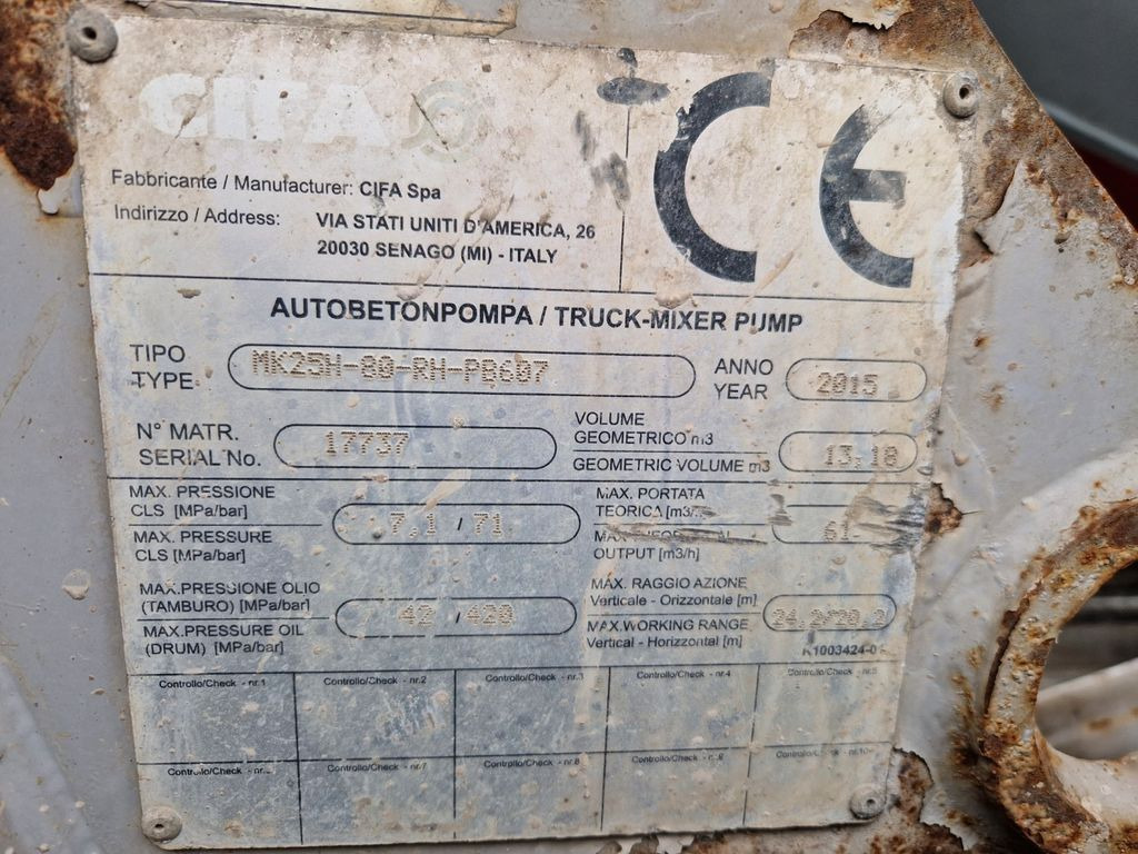 משאית משאבת בטון Mercedes-Benz Arocs 3240 CIFA PUMI Beton Mixer/Pumpe MK25H: תמונה 17