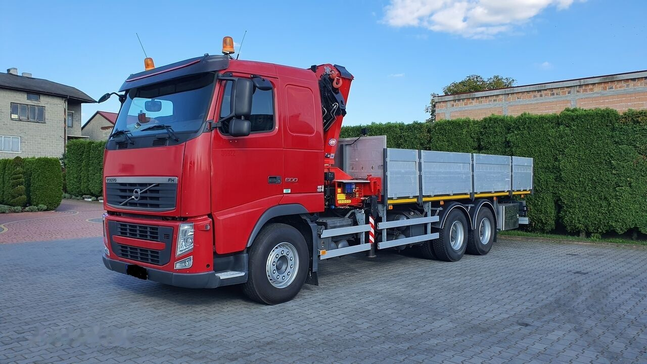משאית צד נופל/ שטוחה, משאית מנוף Volvo FH 500 Flatbed + crane HMF 2820 6x4: תמונה 2