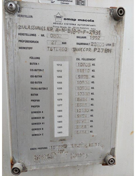 OMSP Macola Tanktrailer 20.200 Liter lpg Gas, Gaz, LPG, GPL, Propane, Butane tank ID 3.135 - סמיטריילר מכל: תמונה 5
