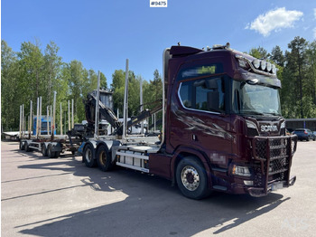 משאית עץ Scania R580 Timmerbil med kran och släp, Timmerekipage: תמונה 2