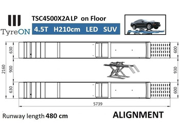ציוד מחסן TSC4500X2A LP wheel alignment lift - On floor - Free wheel lifting system - 4.8 m led lightened runways (63 cm wide) - 210 cm lifting height -  4.5 T: תמונה 3