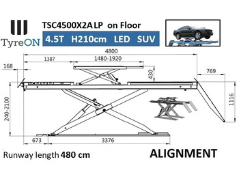 ציוד מחסן TSC4500X2A LP wheel alignment lift - On floor - Free wheel lifting system - 4.8 m led lightened runways (63 cm wide) - 210 cm lifting height -  4.5 T: תמונה 2
