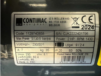 חָדָשׁ מדחס אוויר COMPRESSOR Contimac Rollcage 270 Olievrije Zuigercompressor 2 PK 230 L / min 9 Bar New !: תמונה 4