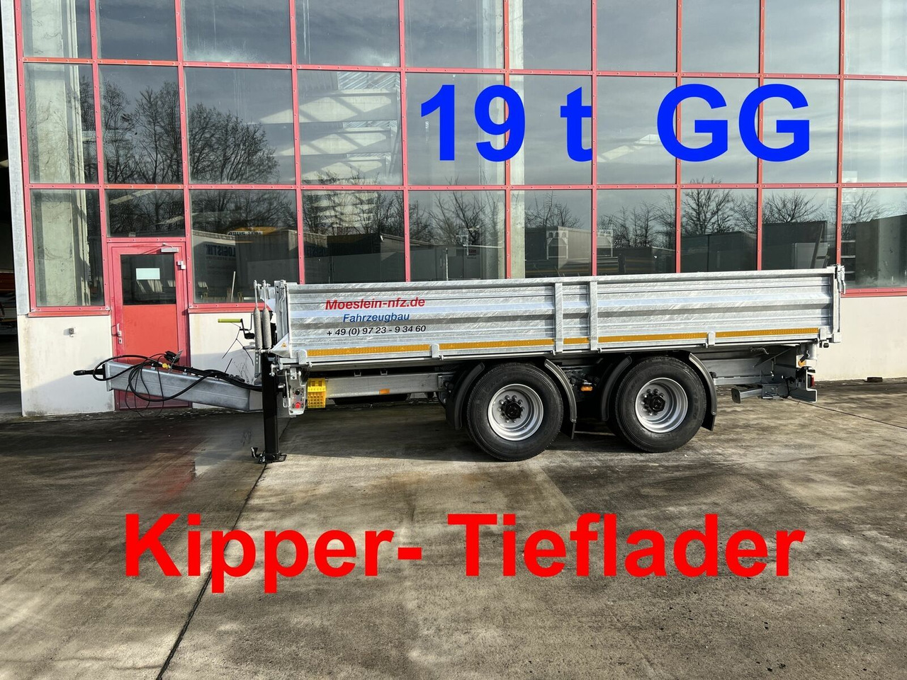 Möslein neuer 19 t Tandemkipper- Tieflader - קרון נגרר עם מזהיר: תמונה 1 Möslein neuer 19 t Tandemkipper- Tieflader - קרון נגרר עם מזהיר: תמונה 1