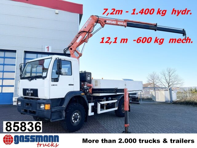 MAN 14.224 LAC 4x4 BB mit Kran Atlas 100.1 - משאית צד נופל/ שטוחה, משאית מנוף: תמונה 1 MAN 14.224 LAC 4x4 BB mit Kran Atlas 100.1 - משאית צד נופל/ שטוחה, משאית מנוף: תמונה 1
