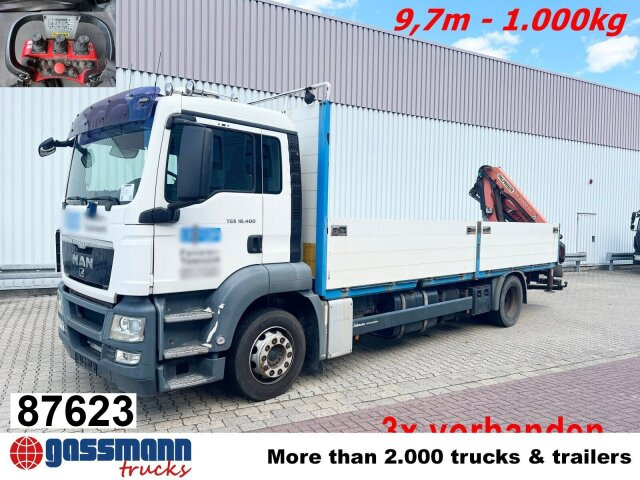 MAN TGS 18.400 4X2 BL, Kran PK 12002-EH B Funk, 2x - משאית צד נופל/ שטוחה, משאית מנוף: תמונה 1 MAN TGS 18.400 4X2 BL, Kran PK 12002-EH B Funk, 2x - משאית צד נופל/ שטוחה, משאית מנוף: תמונה 1