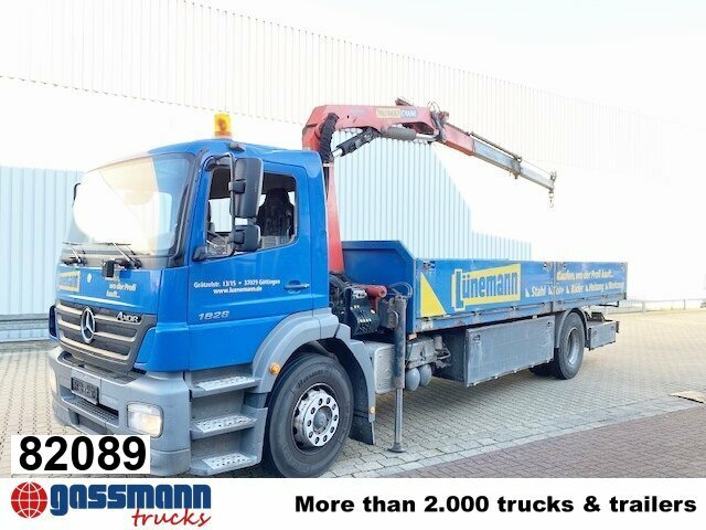 Mercedes-Benz Axor 1828 L 4x2 mit Kran Palfinger PK 9501, Funk - משאית צד נופל/ שטוחה, משאית מנוף: תמונה 1 Mercedes-Benz Axor 1828 L 4x2 mit Kran Palfinger PK 9501, Funk - משאית צד נופל/ שטוחה, משאית מנוף: תמונה 1