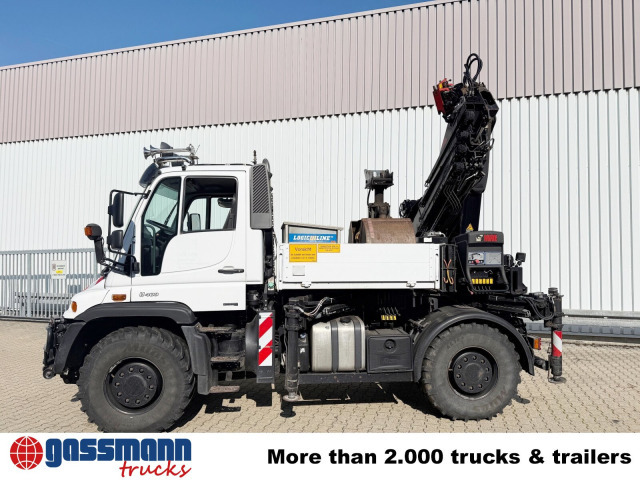 Unimog U400 4x4, Frontzapfwelle, Heckkran Hiab XS - משאית צד נופל/ שטוחה, משאית מנוף: תמונה 4 Unimog U400 4x4, Frontzapfwelle, Heckkran Hiab XS - משאית צד נופל/ שטוחה, משאית מנוף: תמונה 4