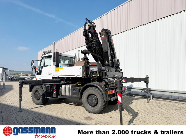 Unimog U400 4x4, Frontzapfwelle, Heckkran Hiab XS - משאית צד נופל/ שטוחה, משאית מנוף: תמונה 3 Unimog U400 4x4, Frontzapfwelle, Heckkran Hiab XS - משאית צד נופל/ שטוחה, משאית מנוף: תמונה 3