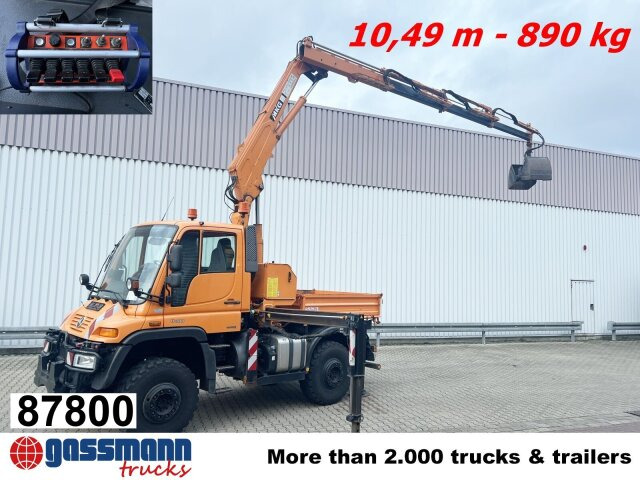 Unimog U400 4x4, Frontzapfwelle, Kipper, Kran MKG HKL - מזהיר, משאית מנוף: תמונה 1 Unimog U400 4x4, Frontzapfwelle, Kipper, Kran MKG HKL - מזהיר, משאית מנוף: תמונה 1