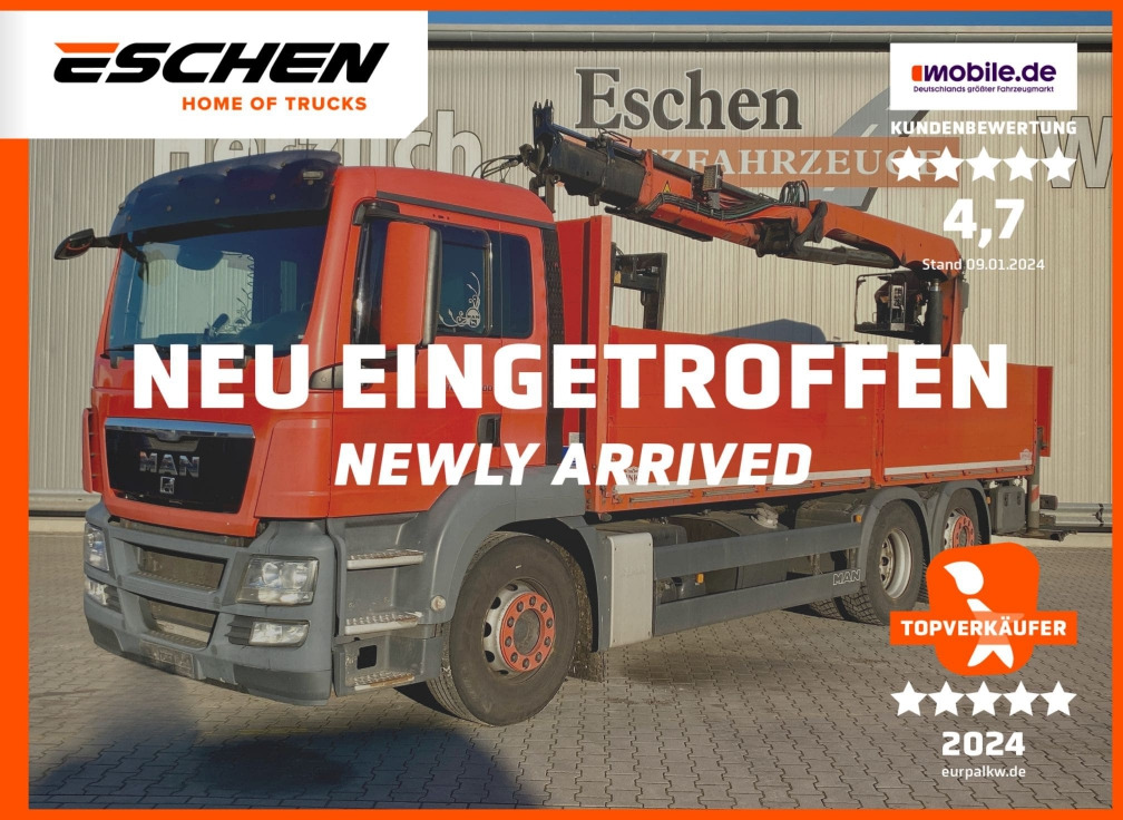 MAN TGS 26.400 6x2-2 LL / Palfinger PK 18001 L Kran - משאית צד נופל/ שטוחה: תמונה 1 MAN TGS 26.400 6x2-2 LL / Palfinger PK 18001 L Kran - משאית צד נופל/ שטוחה: תמונה 1