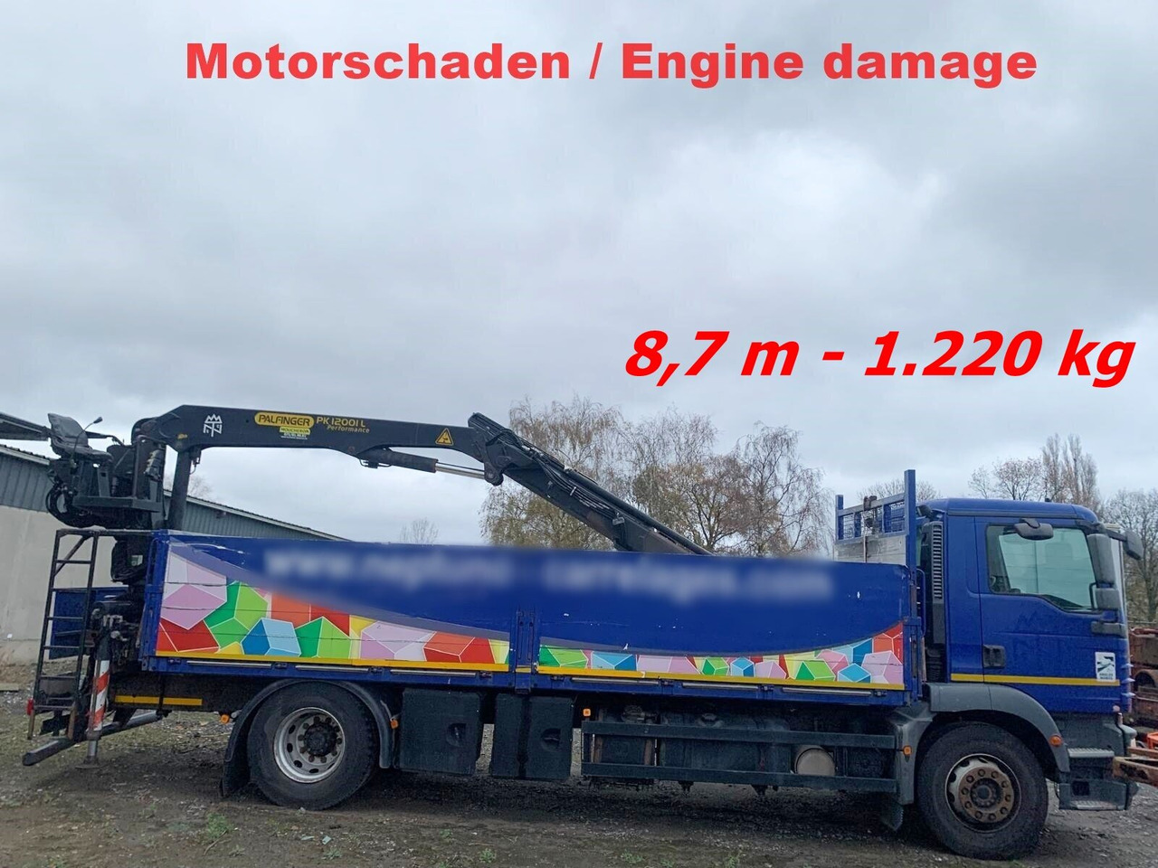 MAN TGM 18.290 4x2 BL mit MOTORSCHADEN! TGM 18.290 4x2 BL, Heckkran Palfinger PK12001L, MOTORSCHADEN! - משאית מנוף, משאית צד נופל/ שטוחה: תמונה 1 MAN TGM 18.290 4x2 BL mit MOTORSCHADEN! TGM 18.290 4x2 BL, Heckkran Palfinger PK12001L, MOTORSCHADEN! - משאית מנוף, משאית צד נופל/ שטוחה: תמונה 1