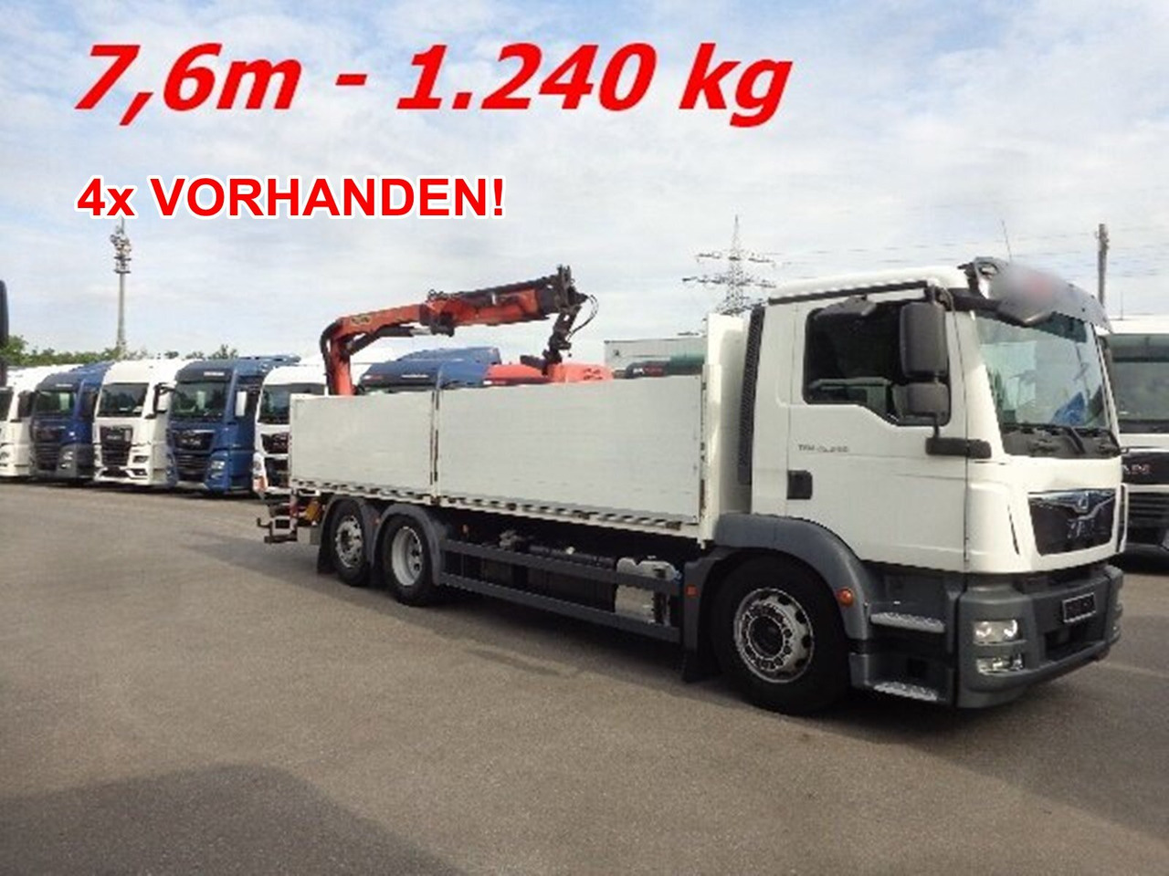 MAN TGM 26.340 6x2-4 LL TGM 26.340 6x2-4 LL,Lenk-Liftachse, Heckkran, Palfinger PK 11.001, faltbar, - משאית מנוף, משאית צד נופל/ שטוחה: תמונה 1 MAN TGM 26.340 6x2-4 LL TGM 26.340 6x2-4 LL,Lenk-Liftachse, Heckkran, Palfinger PK 11.001, faltbar, - משאית מנוף, משאית צד נופל/ שטוחה: תמונה 1