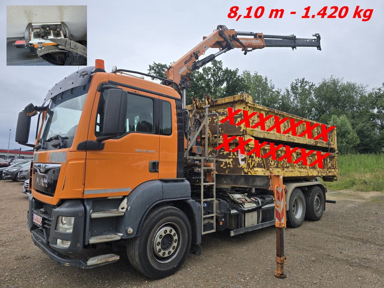 MAN TGS 28.440 6x2-4 BL TGS 28.440 6x2-4 BL, Atlas Kran VDL Abrollanlage, Funk, Lenk-Liftachse - משאית הרמת וו, משאית מנוף: תמונה 1 MAN TGS 28.440 6x2-4 BL TGS 28.440 6x2-4 BL, Atlas Kran VDL Abrollanlage, Funk, Lenk-Liftachse - משאית הרמת וו, משאית מנוף: תמונה 1