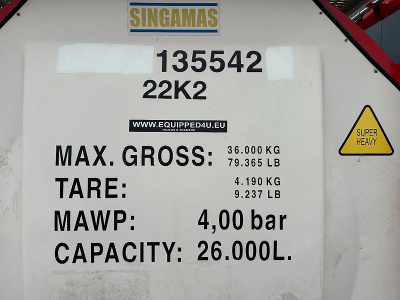 מכל אחסון עבור הובלה של דלק SINGAMAS 20FT ISO, 26.000L/1-COMP/3 BAFFELS/3 manholes, 5Y inspection: 06/2027: תמונה 13