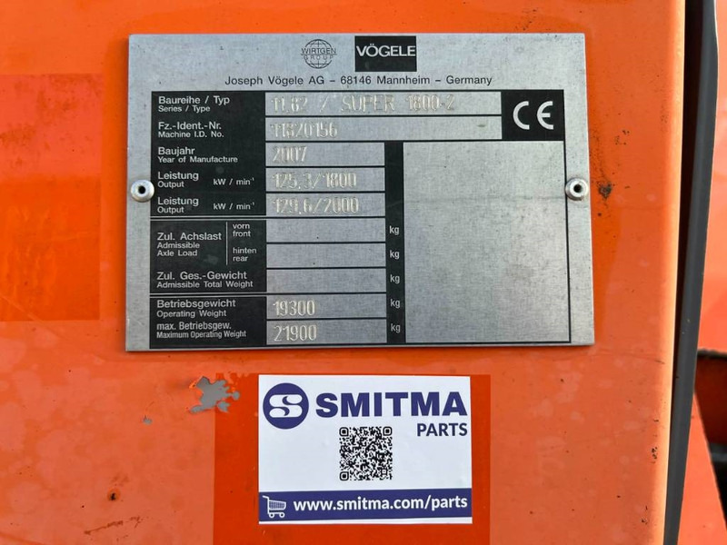 Vögele SUPER 1800-2 - מרצף אספלט: תמונה 5 Vögele SUPER 1800-2 - מרצף אספלט: תמונה 5