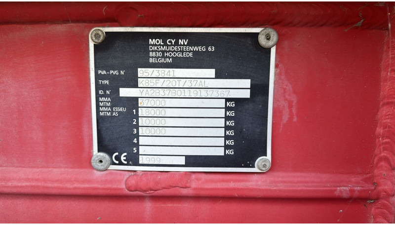 MOL KF85F/20T/37AI (BELGIAN TRAILER / DRUM BRAKES / FREINES TAMBOUR / BPW AXLES) - סמיטריילר עם מזהיר: תמונה 3 MOL KF85F/20T/37AI (BELGIAN TRAILER / DRUM BRAKES / FREINES TAMBOUR / BPW AXLES) - סמיטריילר עם מזהיר: תמונה 3