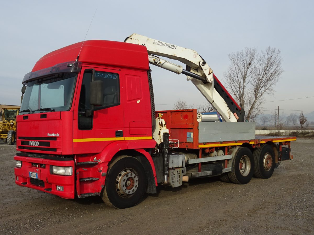 IVECO EUROSTAR 240E42 BONFIGLIOLI P30500XL - משאית צד נופל/ שטוחה, משאית מנוף: תמונה 1 IVECO EUROSTAR 240E42 BONFIGLIOLI P30500XL - משאית צד נופל/ שטוחה, משאית מנוף: תמונה 1