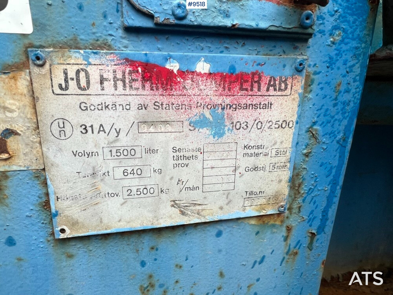 מכל אחסון Tank diesel - 1,5 cubic - J-O Fherm dumper: תמונה 6