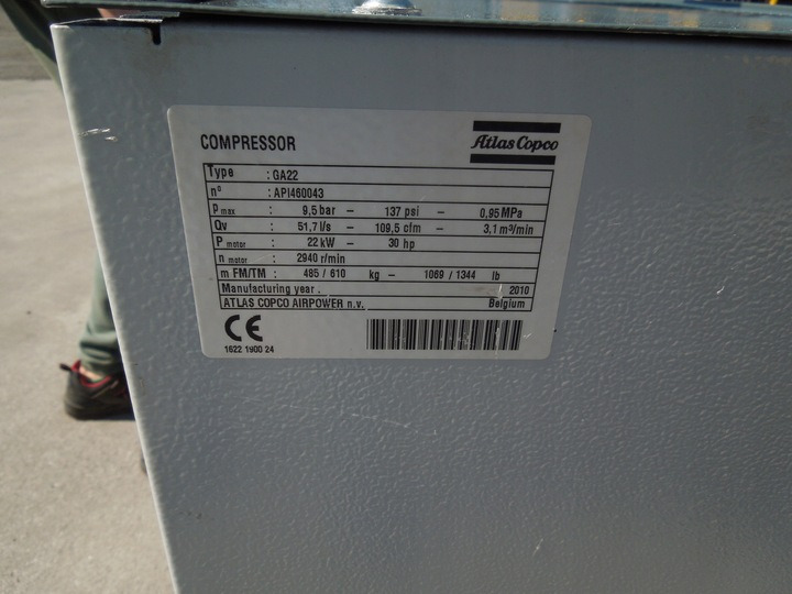 Atlas Copco GA22FF - מדחס אוויר: תמונה 1 Atlas Copco GA22FF - מדחס אוויר: תמונה 1