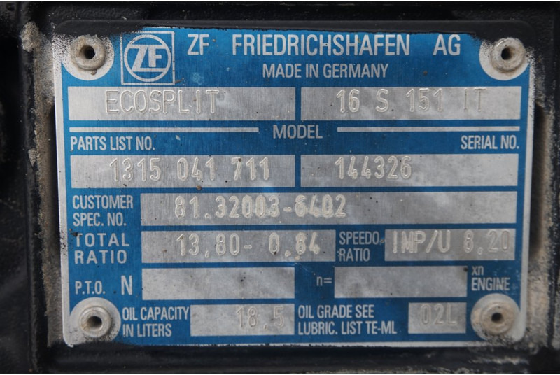 ZF 16S151OD+INT F2000 81.32003-6402 - תיבת הילוכים עבור משאית: תמונה 5 ZF 16S151OD+INT F2000 81.32003-6402 - תיבת הילוכים עבור משאית: תמונה 5