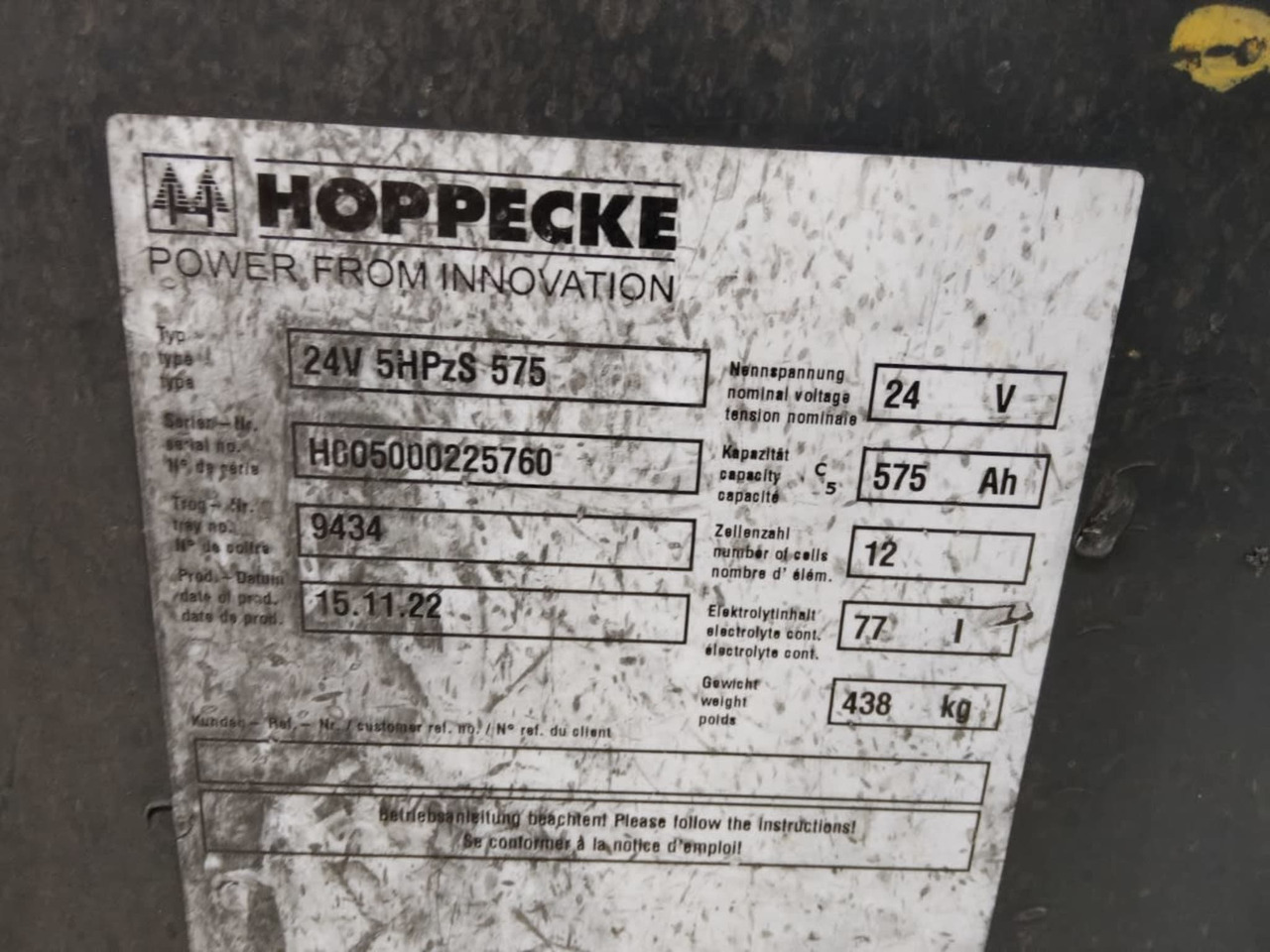 HOPPECKE Battery 24V 575Ah - מצבר עבור ציוד לטיפול בחומרים: תמונה 2 HOPPECKE Battery 24V 575Ah - מצבר עבור ציוד לטיפול בחומרים: תמונה 2