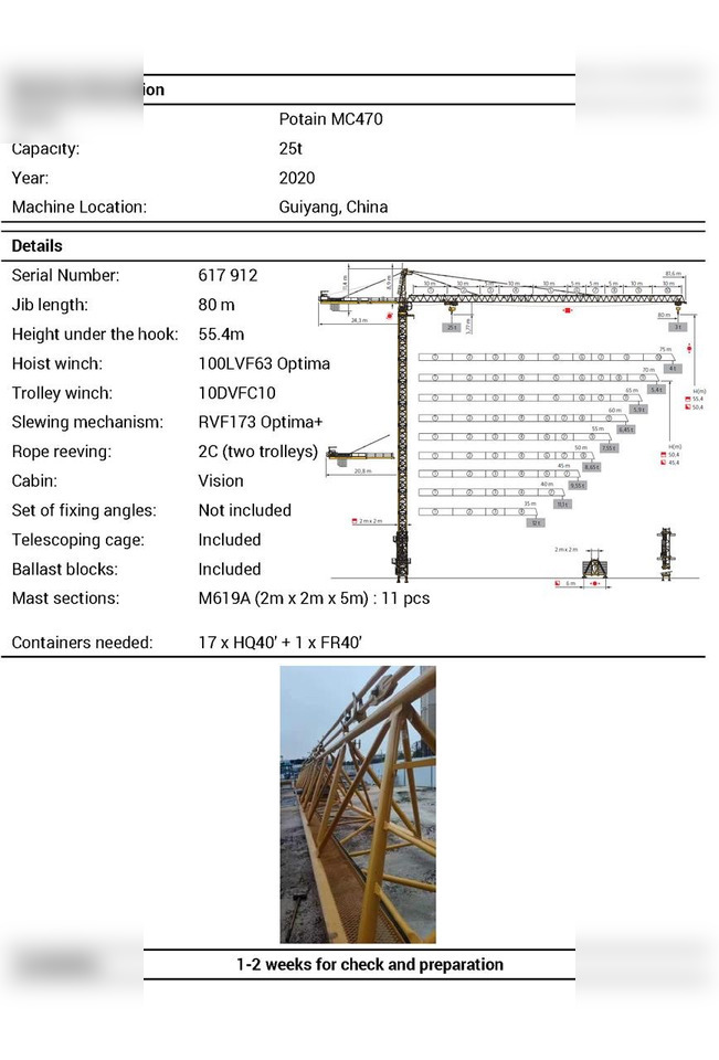 2020 POTAIN MC470 - עגורן מגדל: תמונה 1 2020 POTAIN MC470 - עגורן מגדל: תמונה 1