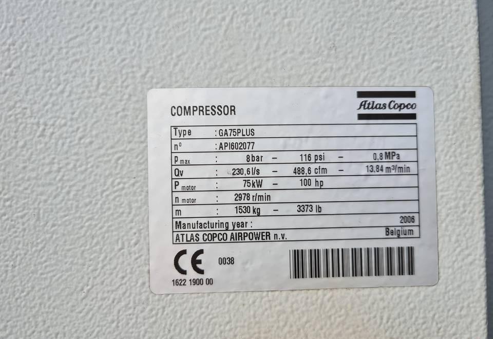 Kompresor śrubowy ATLAS COPCO GA 75 + - מדחס אוויר: תמונה 5 Kompresor śrubowy ATLAS COPCO GA 75 + - מדחס אוויר: תמונה 5
