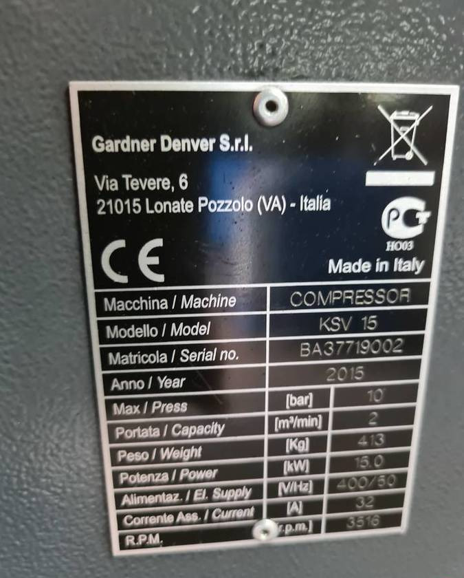 Kompresor śrubowy BOTTARINI KSV 15, 15 kw, 2015r - מדחס אוויר: תמונה 5 Kompresor śrubowy BOTTARINI KSV 15, 15 kw, 2015r - מדחס אוויר: תמונה 5