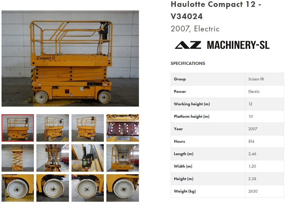 Used Electric scissor Lift Haulotte Compact 12 - מעלית מספריים: תמונה 1 Used Electric scissor Lift Haulotte Compact 12 - מעלית מספריים: תמונה 1