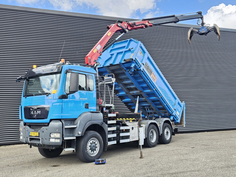 MAN TGS 28.400 6X4-4 BL / CRANE + 2 SIDE TIPPER - מזהיר, משאית מנוף: תמונה 1 MAN TGS 28.400 6X4-4 BL / CRANE + 2 SIDE TIPPER - מזהיר, משאית מנוף: תמונה 1