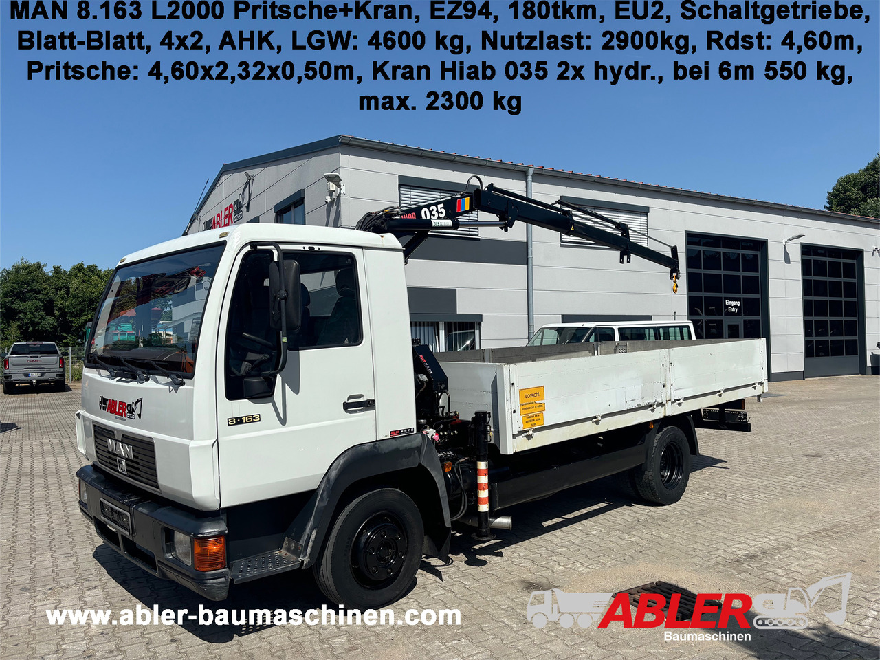 MAN 8.163 L2000 Pritsche+Kran Hiab 035 - משאית צד נופל/ שטוחה, משאית מנוף: תמונה 1 MAN 8.163 L2000 Pritsche+Kran Hiab 035 - משאית צד נופל/ שטוחה, משאית מנוף: תמונה 1