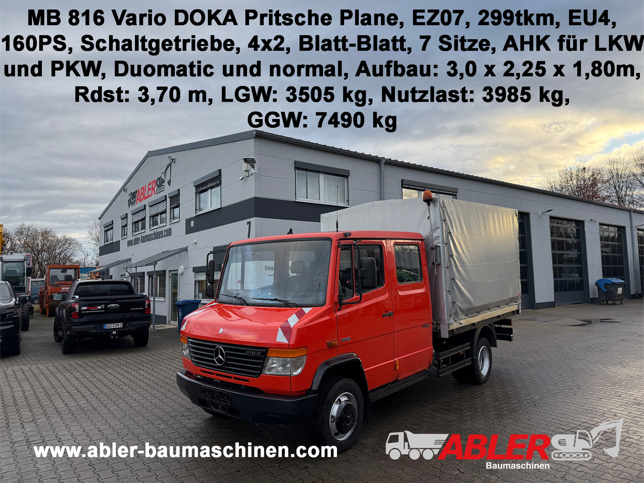 Mercedes-Benz 816 Vario Doka Pritsche Plane 2x AHK - משאית וילונות צד: תמונה 1 Mercedes-Benz 816 Vario Doka Pritsche Plane 2x AHK - משאית וילונות צד: תמונה 1