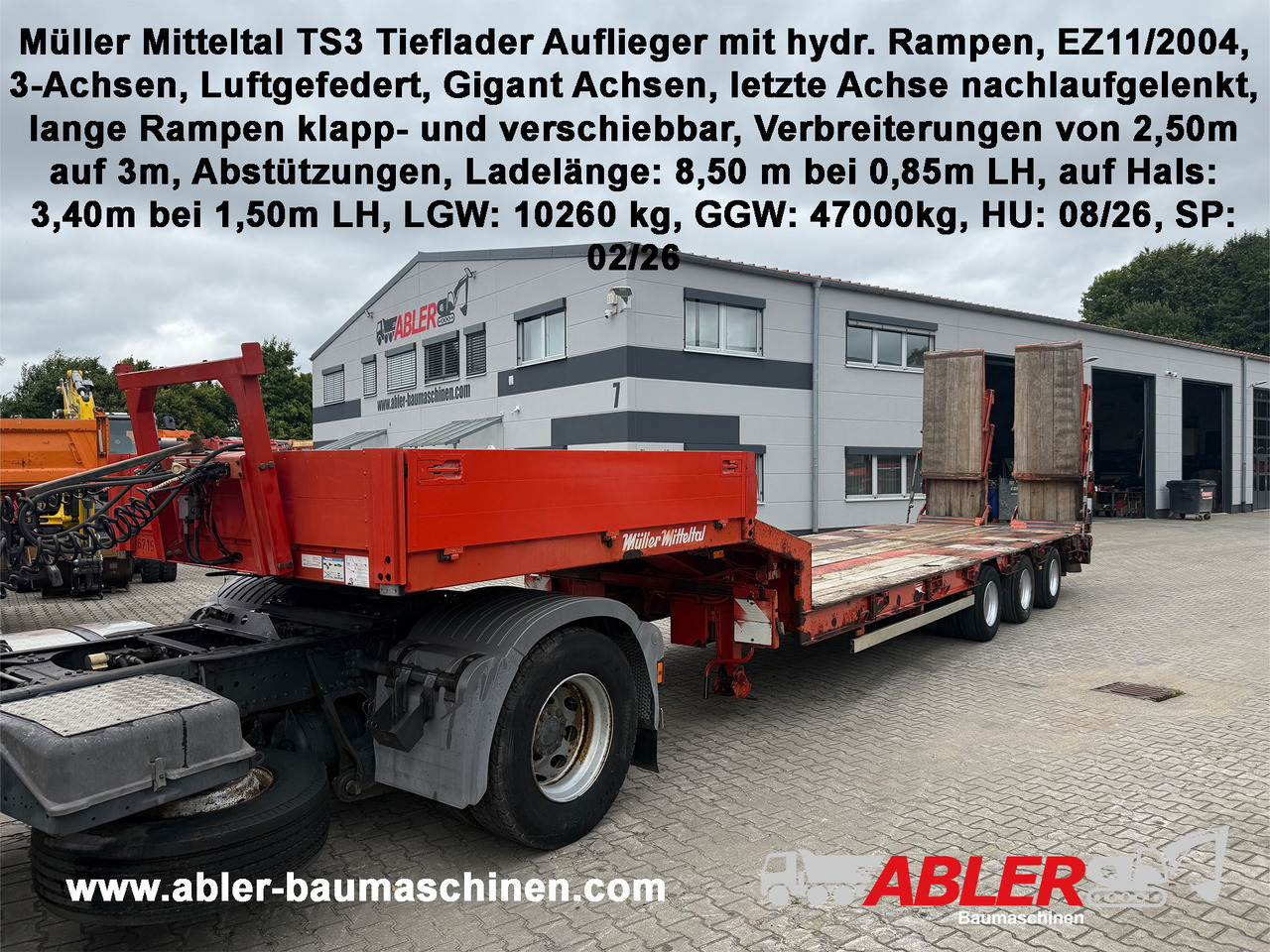 Müller Mitteltal TS3 Tieflader Auflieger mit hydr. Rampen - סמיטריילר עם מטען נמוך: תמונה 1 Müller Mitteltal TS3 Tieflader Auflieger mit hydr. Rampen - סמיטריילר עם מטען נמוך: תמונה 1