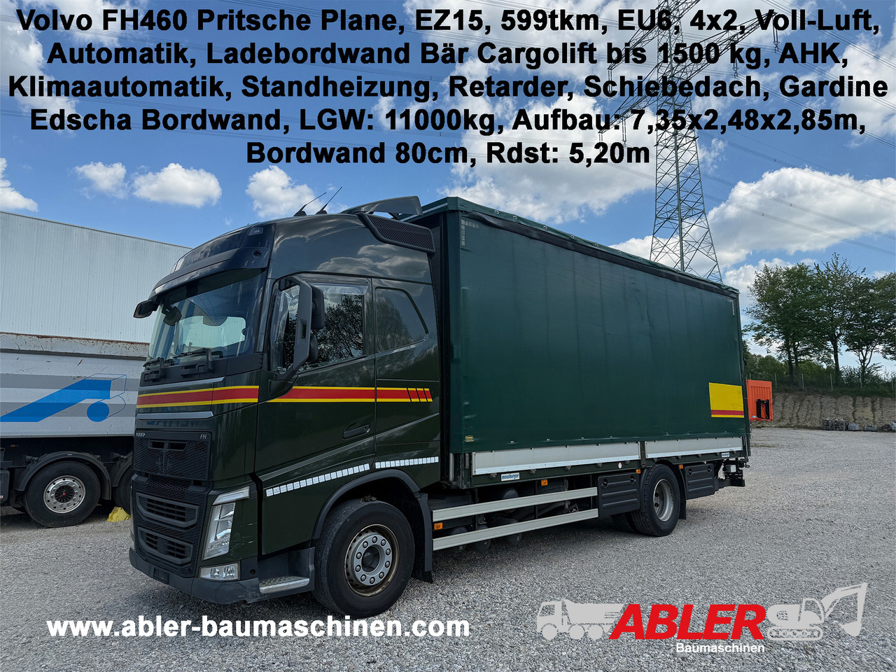 Volvo FH460 Pritsche Plane LBW Klima Retarder - משאית וילונות צד: תמונה 1 Volvo FH460 Pritsche Plane LBW Klima Retarder - משאית וילונות צד: תמונה 1