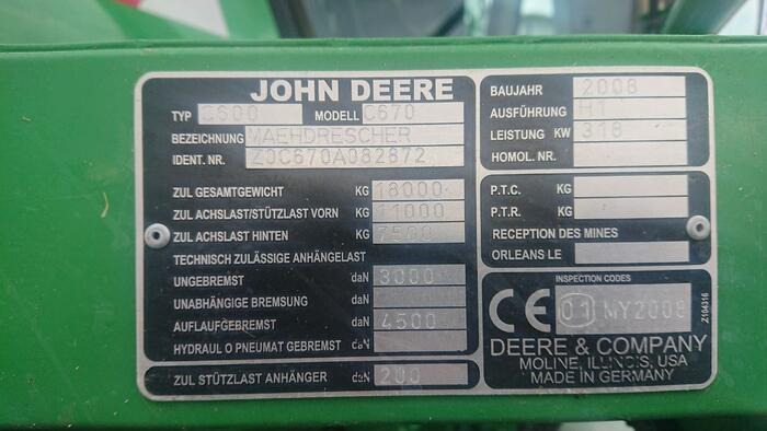 John Deere C 670 - מקצרת קומבינה: תמונה 2 John Deere C 670 - מקצרת קומבינה: תמונה 2
