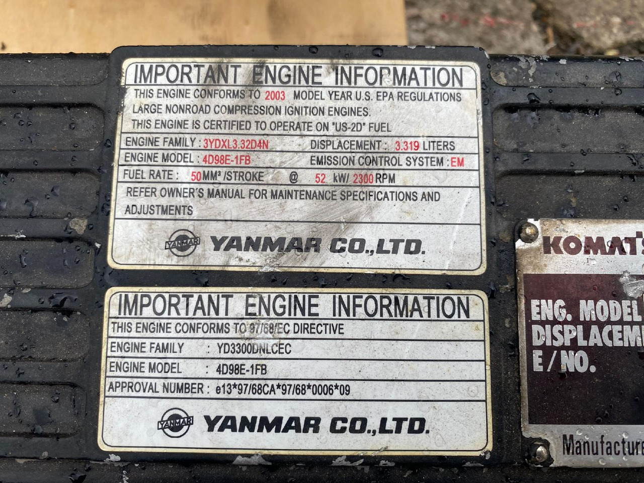 Komatsu Yanmar 4D98 E - מנוע וחלקים עבור מכונת בנייה: תמונה 2 Komatsu Yanmar 4D98 E - מנוע וחלקים עבור מכונת בנייה: תמונה 2