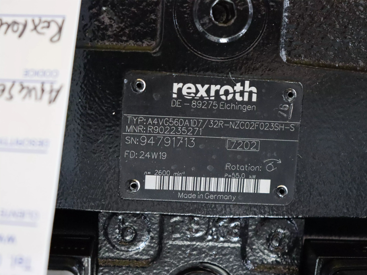 REXROTH A4VG56DA1D7/32R-NZC02F023SH-S - משאבה הידרולית עבור ציוד לטיפול בחומרים: תמונה 3 REXROTH A4VG56DA1D7/32R-NZC02F023SH-S - משאבה הידרולית עבור ציוד לטיפול בחומרים: תמונה 3