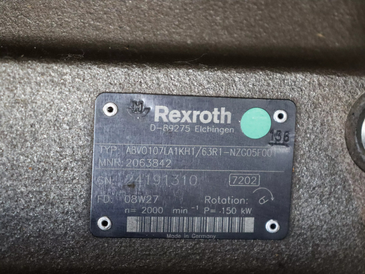 REXROTH A8VO107LA1KH1/63R1-NZG05F001 - משאבה הידרולית עבור ציוד לטיפול בחומרים: תמונה 5 REXROTH A8VO107LA1KH1/63R1-NZG05F001 - משאבה הידרולית עבור ציוד לטיפול בחומרים: תמונה 5