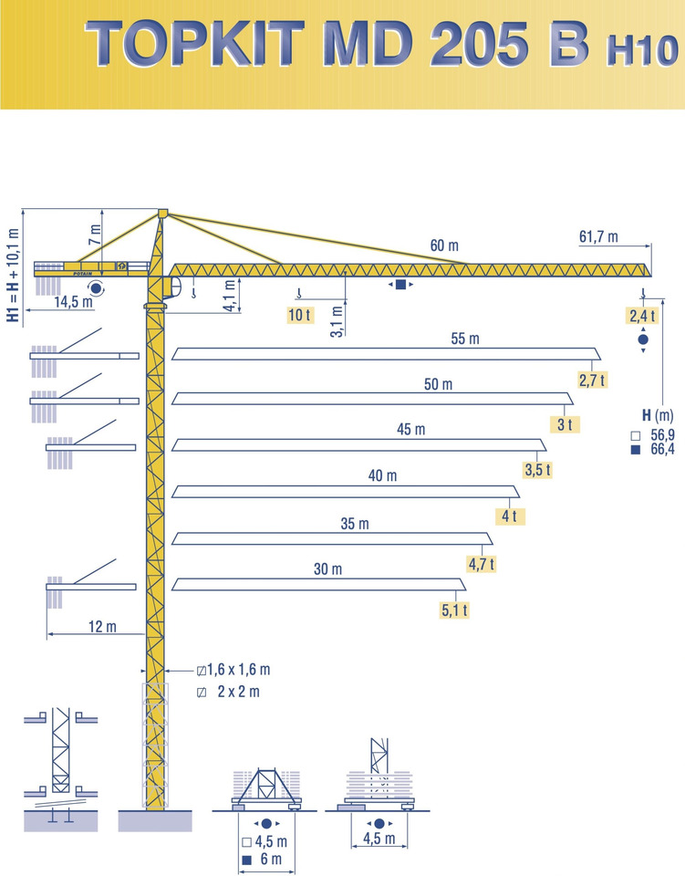 POTAIN MD 205 B H10 - עגורן מגדל: תמונה 1 POTAIN MD 205 B H10 - עגורן מגדל: תמונה 1