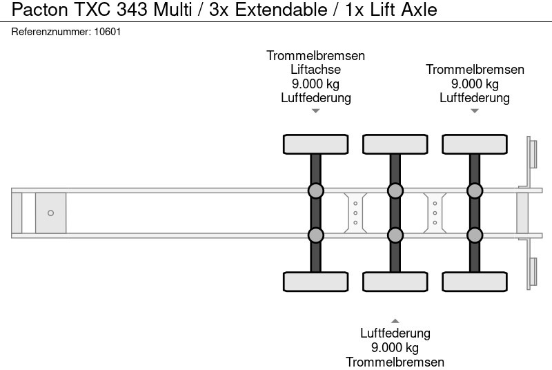 סמיטריילר מוביל מכולות/ החלפת גוף Pacton TXC 343 Multi / 3x Extendable / 1x Lift Axle: תמונה 10