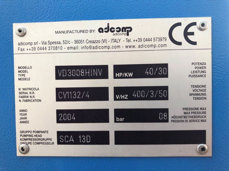 Onbekend Adicomp VD3008HINV - מדחס אוויר: תמונה 5 Onbekend Adicomp VD3008HINV - מדחס אוויר: תמונה 5