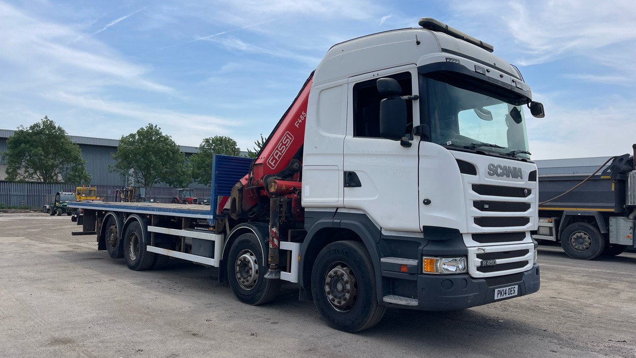 SCANIA R 450 - משאית צד נופל/ שטוחה, משאית מנוף: תמונה 1 SCANIA R 450 - משאית צד נופל/ שטוחה, משאית מנוף: תמונה 1