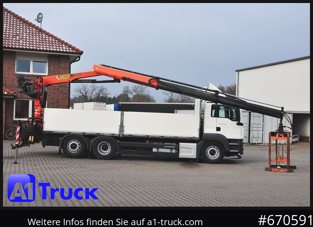 משאית צד נופל/ שטוחה, משאית מנוף MAN TGS 26.440,  Kran PK20.501L Lenkachse,: תמונה 7