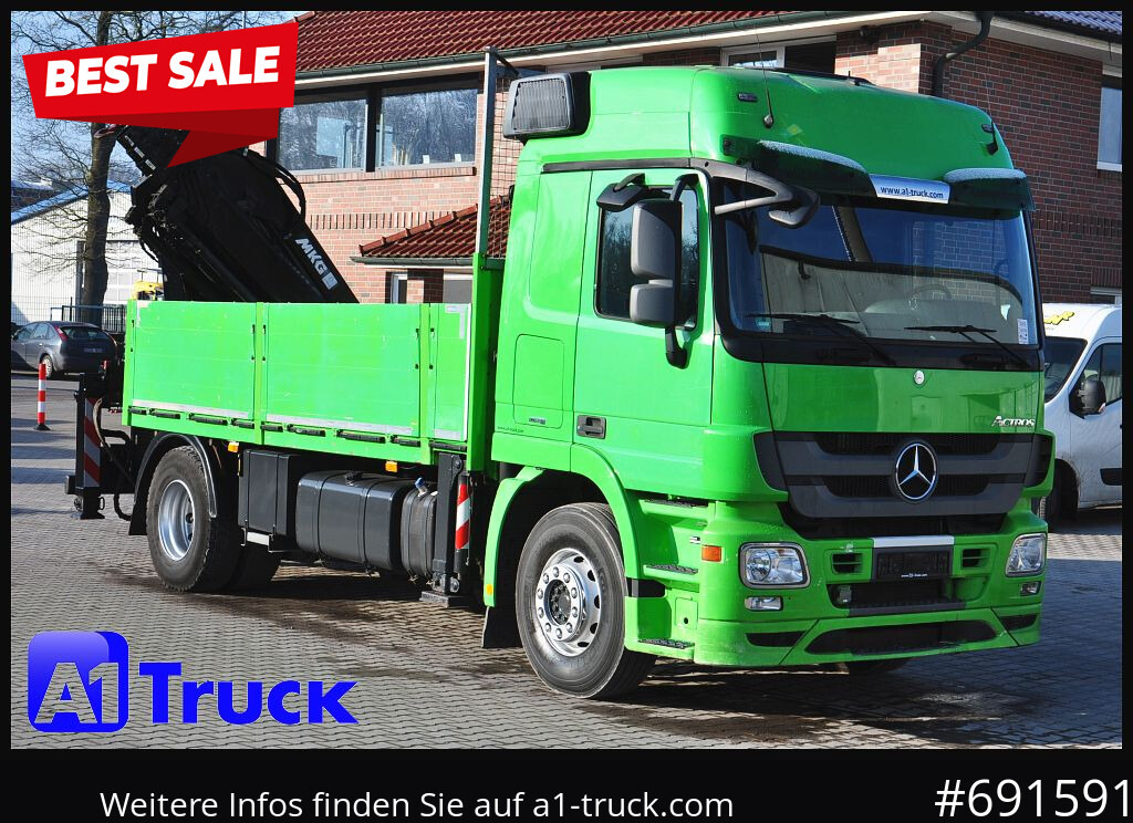 MERCEDES-BENZ Actros 1844 MP3, Kran MKG 291 HP 5+3 Funk, TÜV 06/2026 - משאית צד נופל/ שטוחה, משאית מנוף: תמונה 1 MERCEDES-BENZ Actros 1844 MP3, Kran MKG 291 HP 5+3 Funk, TÜV 06/2026 - משאית צד נופל/ שטוחה, משאית מנוף: תמונה 1