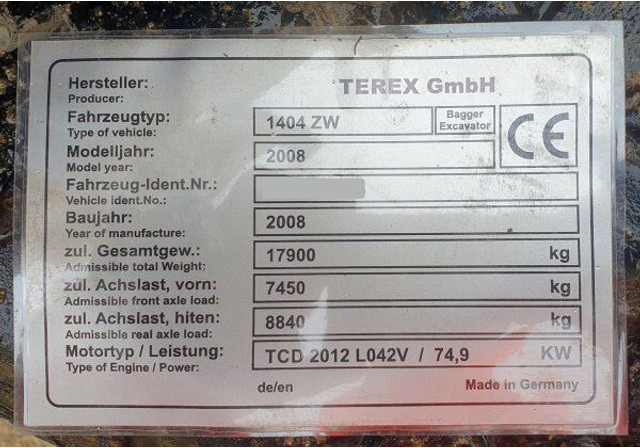 Atlas Terex 1404 ZW - מחפר: תמונה 5 Atlas Terex 1404 ZW - מחפר: תמונה 5