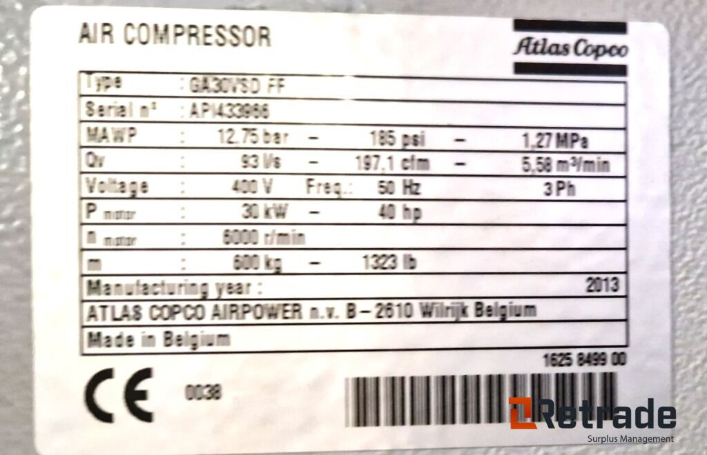 Atlas Copco GA 30 VSD FF SKRUEKOMPRESSOR - ציוד תעשייתי: תמונה 2 Atlas Copco GA 30 VSD FF SKRUEKOMPRESSOR - ציוד תעשייתי: תמונה 2